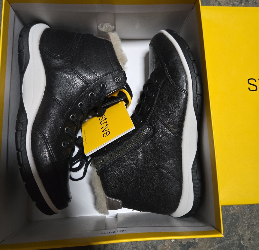 Strive Black Leather Zip & Lace Casual Boots